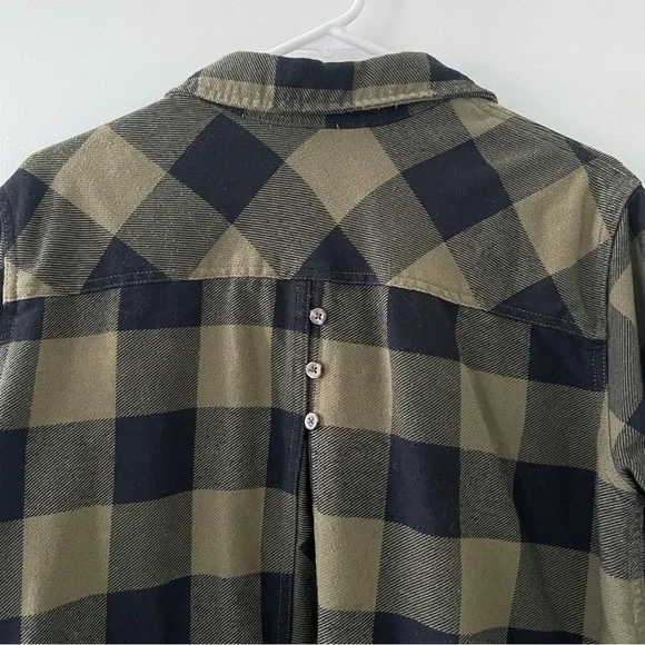 Duluth Trading Folklore Flannel Duster Shirt Jacket PLAID Green Black - Picture 9 of 10